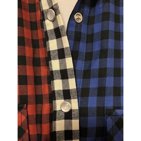 NWT! Petersyn x Revolve •S• Carnaby Tartan Plaid Red White Blue Shirt Pearl Snap - Picture 7 of 12